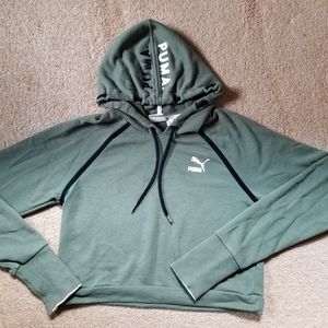 Puma Cropped Olive Green Hoodie